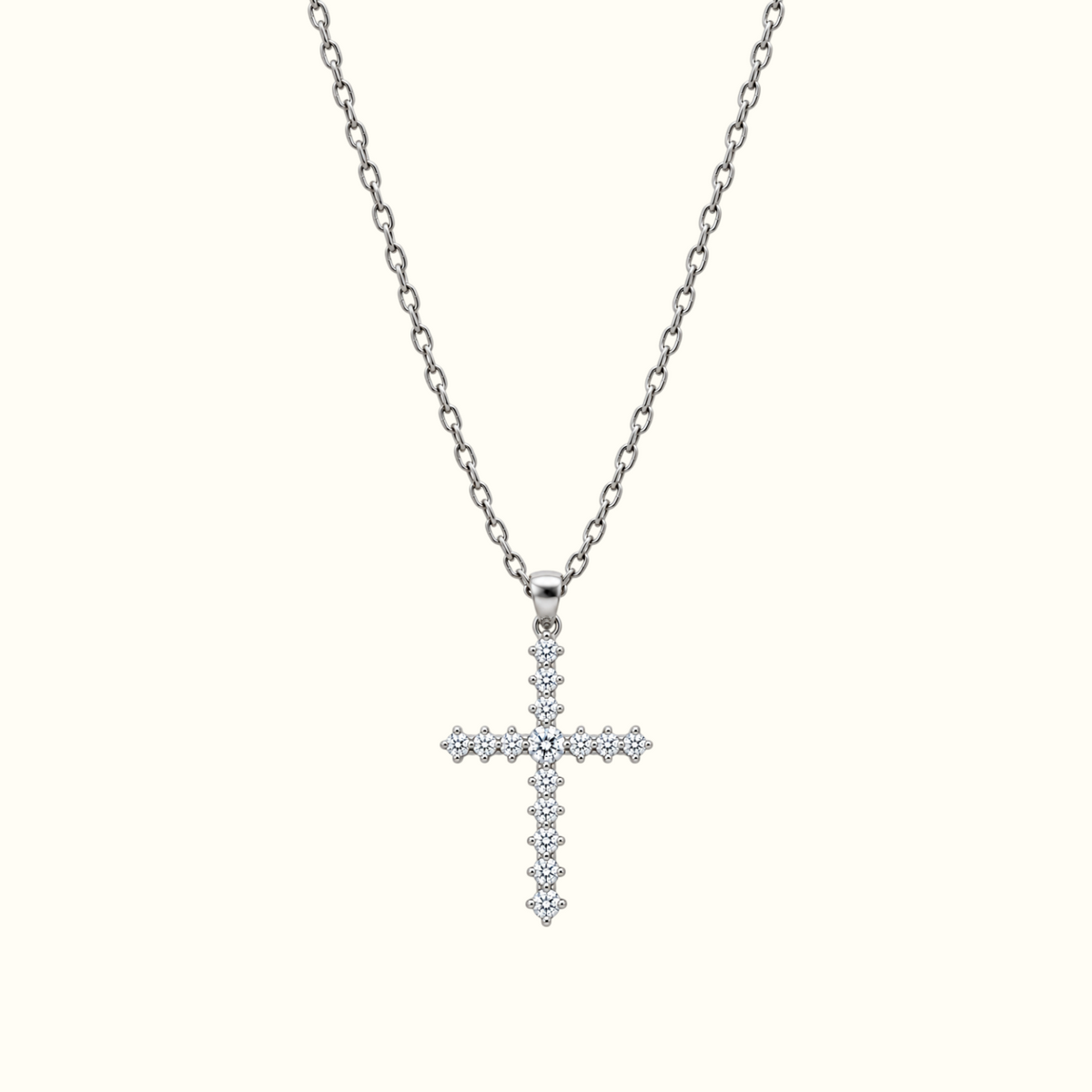 DUGO silver cross pendant necklace featuring sparkling cubic zirconia stones on a delicate chain