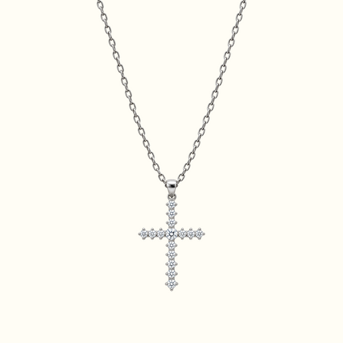 DUGO silver cross pendant necklace featuring sparkling cubic zirconia stones on a delicate chain