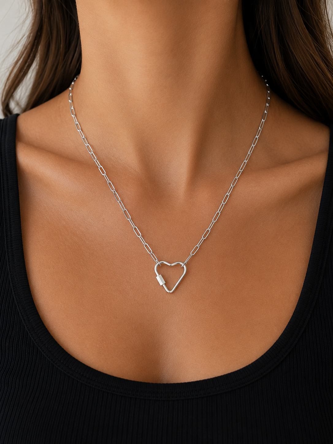 Carabiner Heart Paperclip Chain Necklace