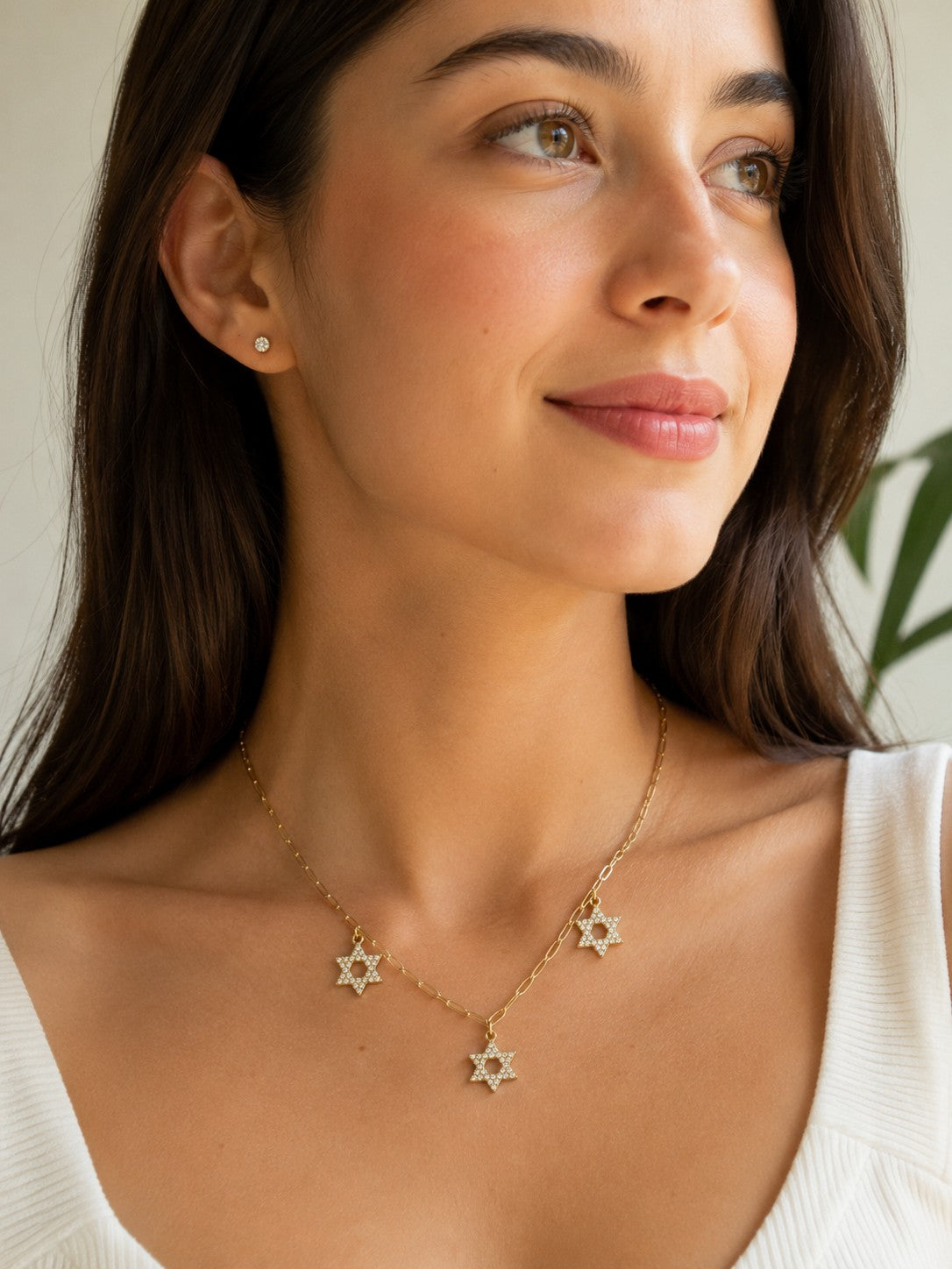 Triple Star of David Charm Necklace