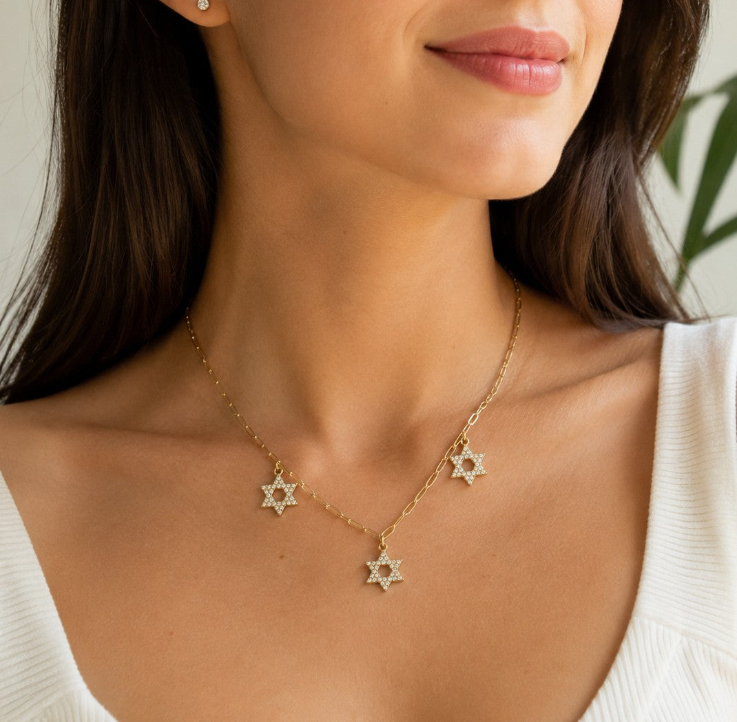 Triple Star of David Charm Necklace