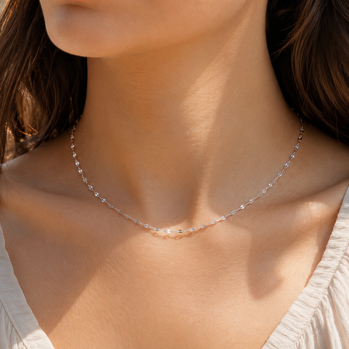 Thin Diamond Cut Lip Chain Necklace