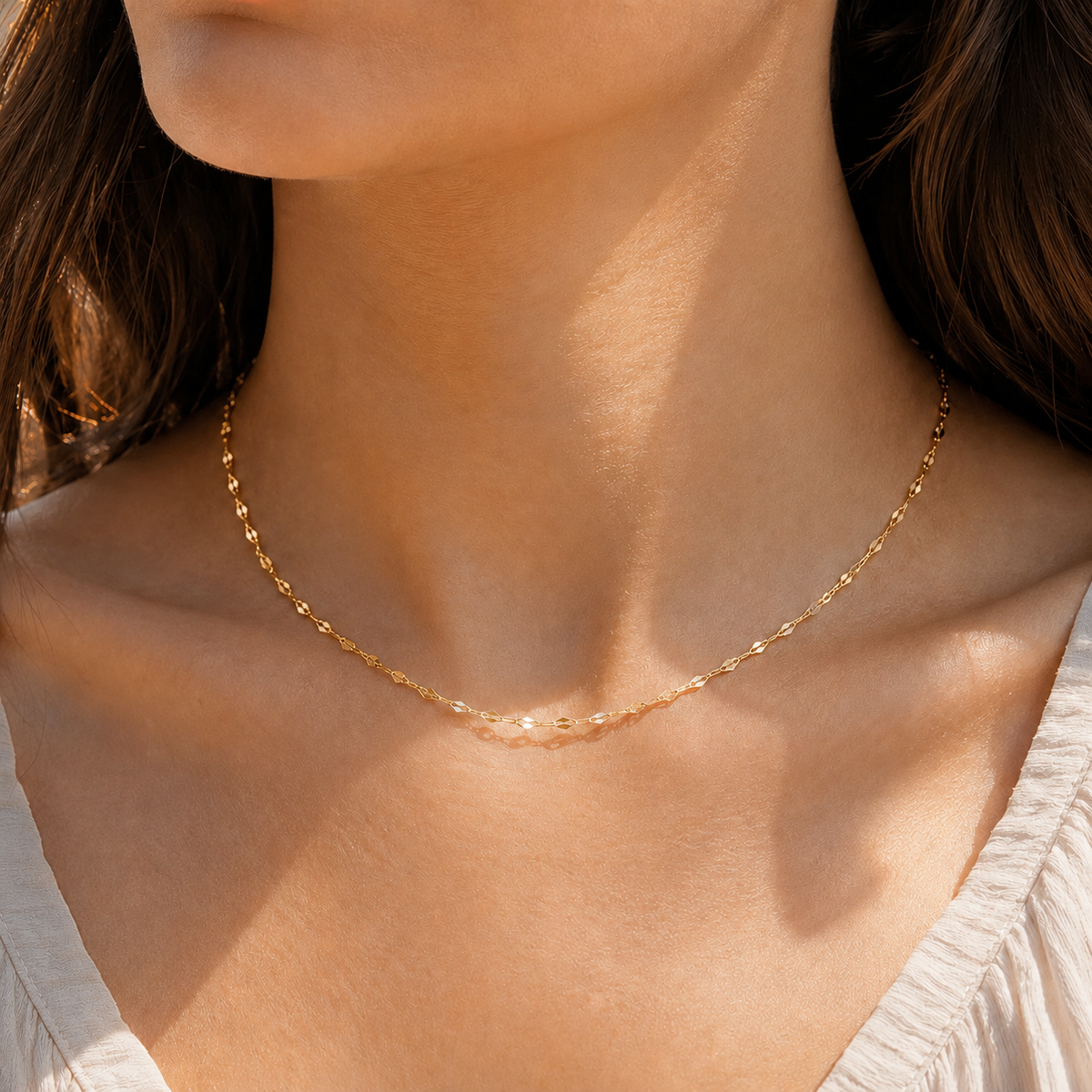 Thin Diamond Cut Lip Chain Necklace