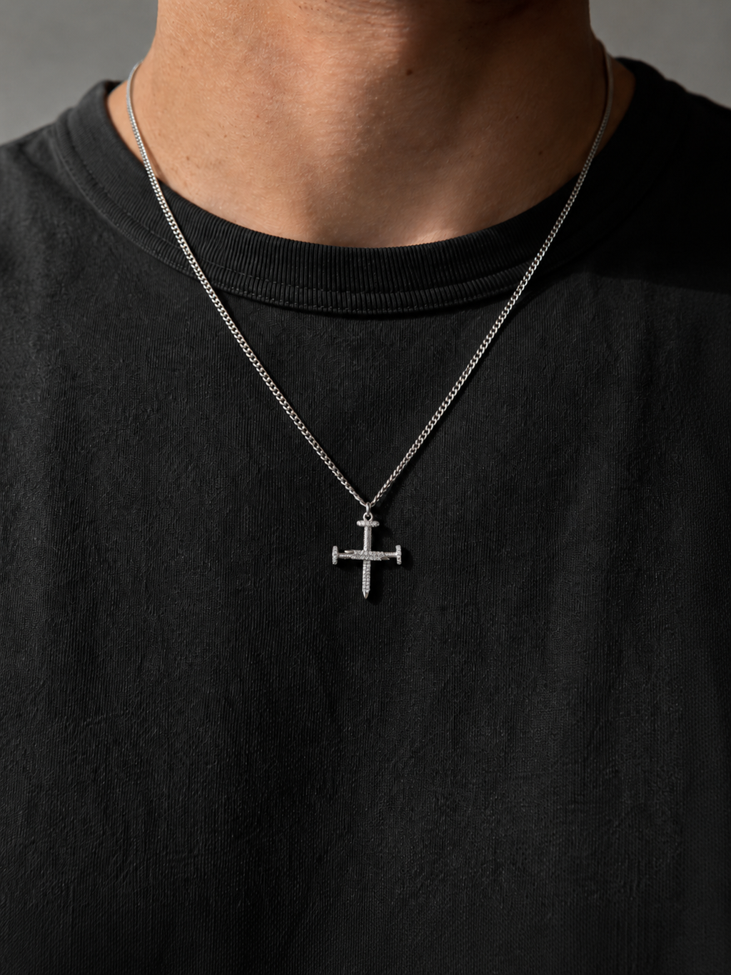 Cross Nail Zirconia Necklace