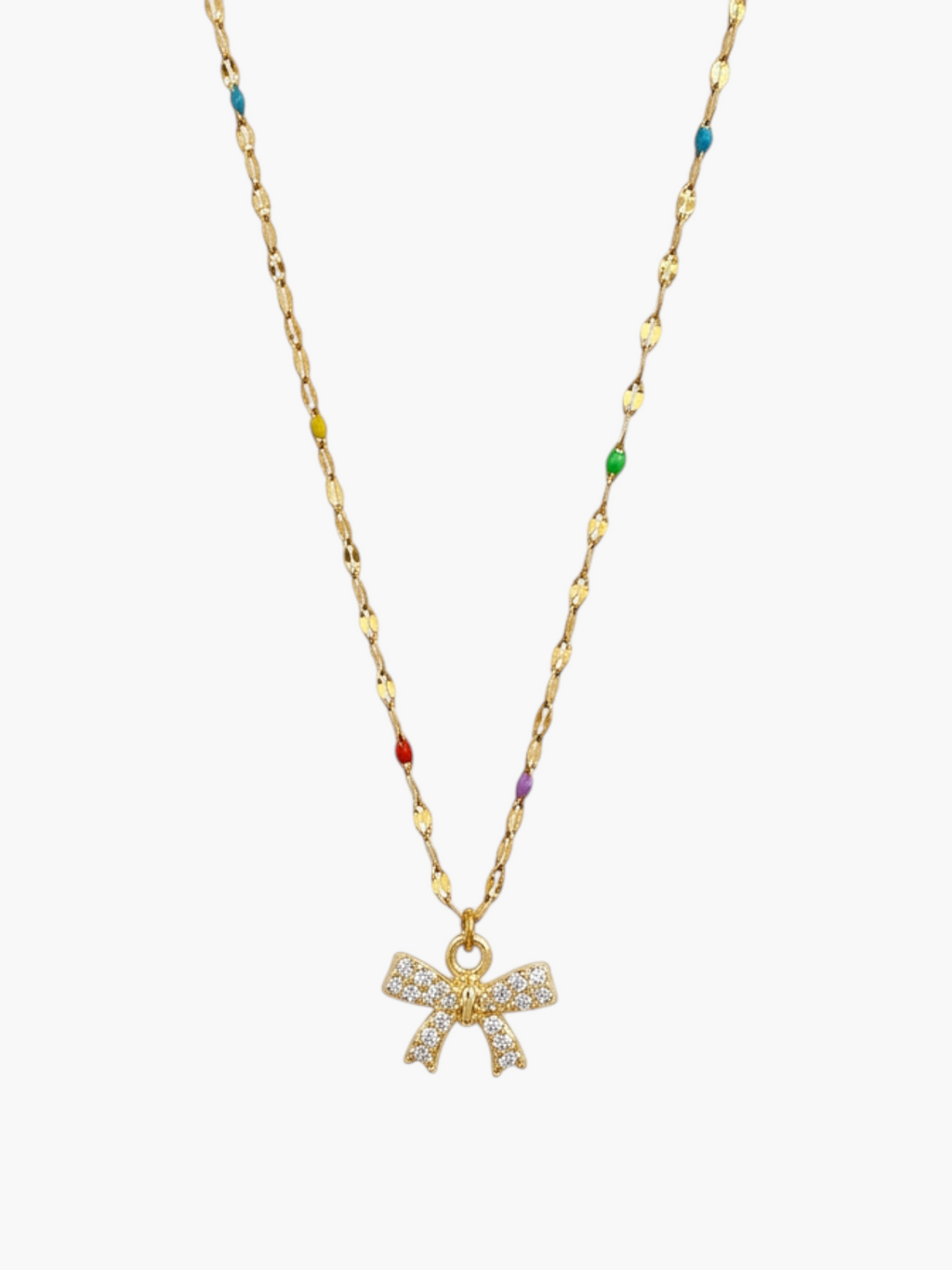 Mini Bow Zirconia Colorful Chain Necklace
