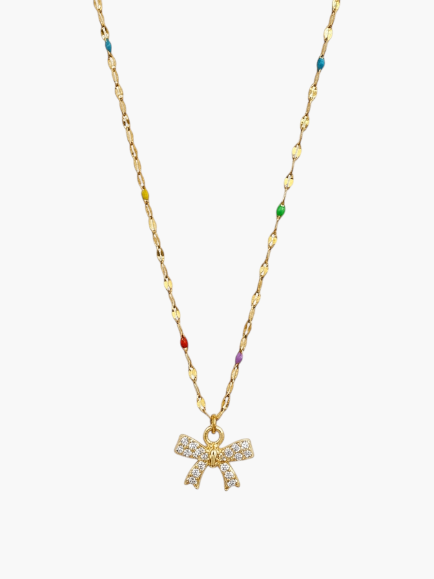 Mini Bow Zirconia Colorful Chain Necklace