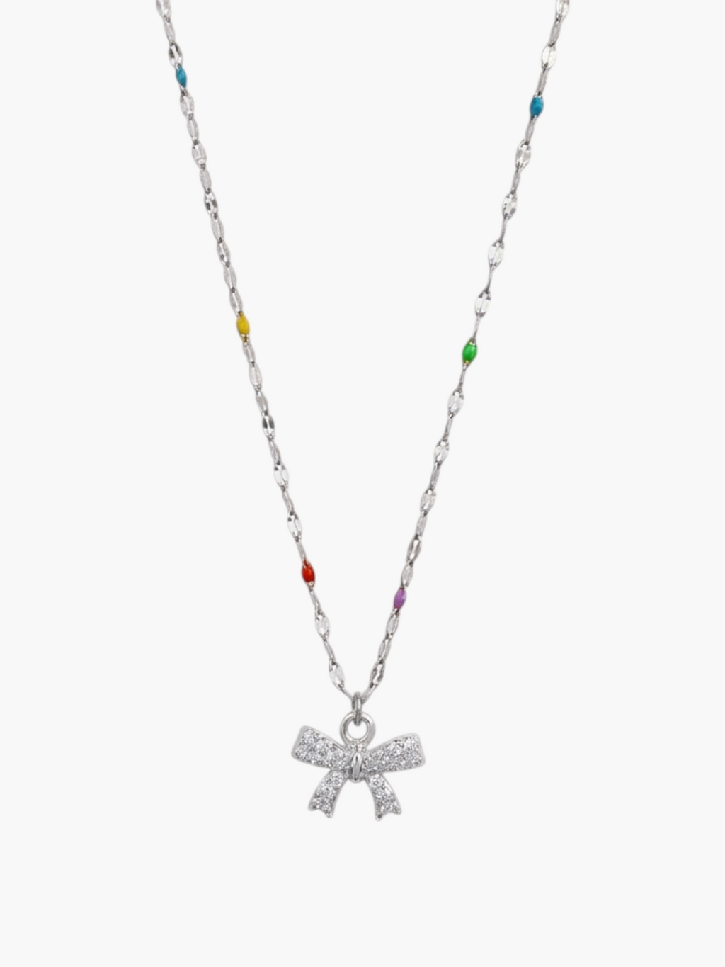 Mini Bow Zirconia Colorful Chain Necklace