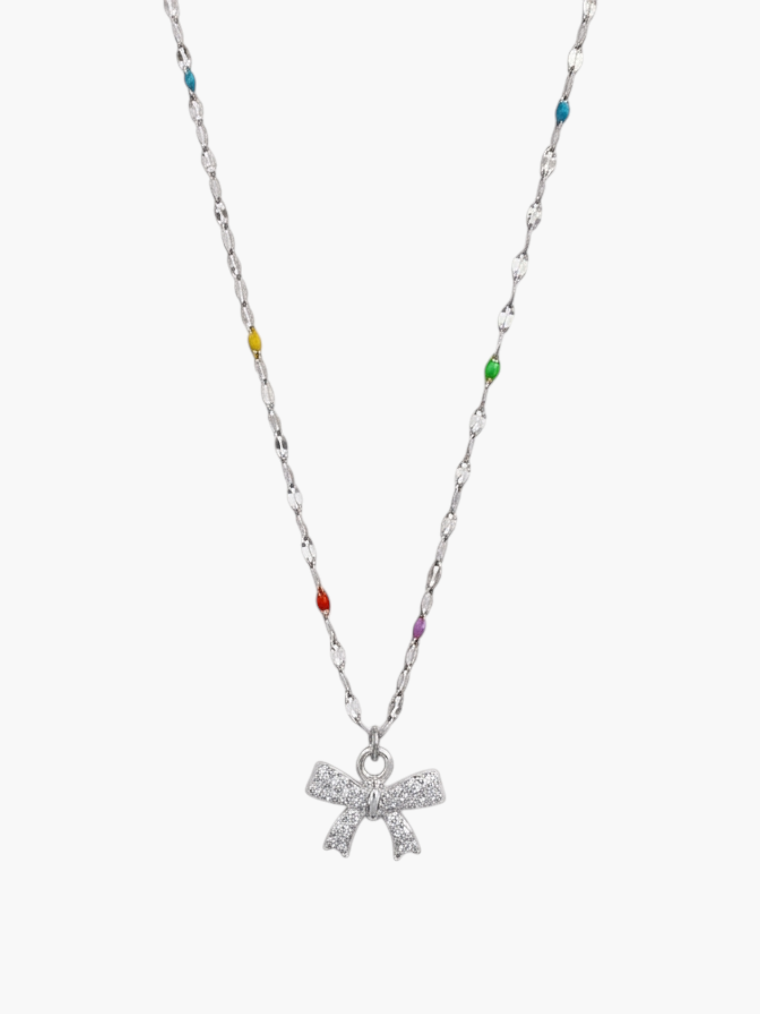 Mini Bow Zirconia Colorful Chain Necklace