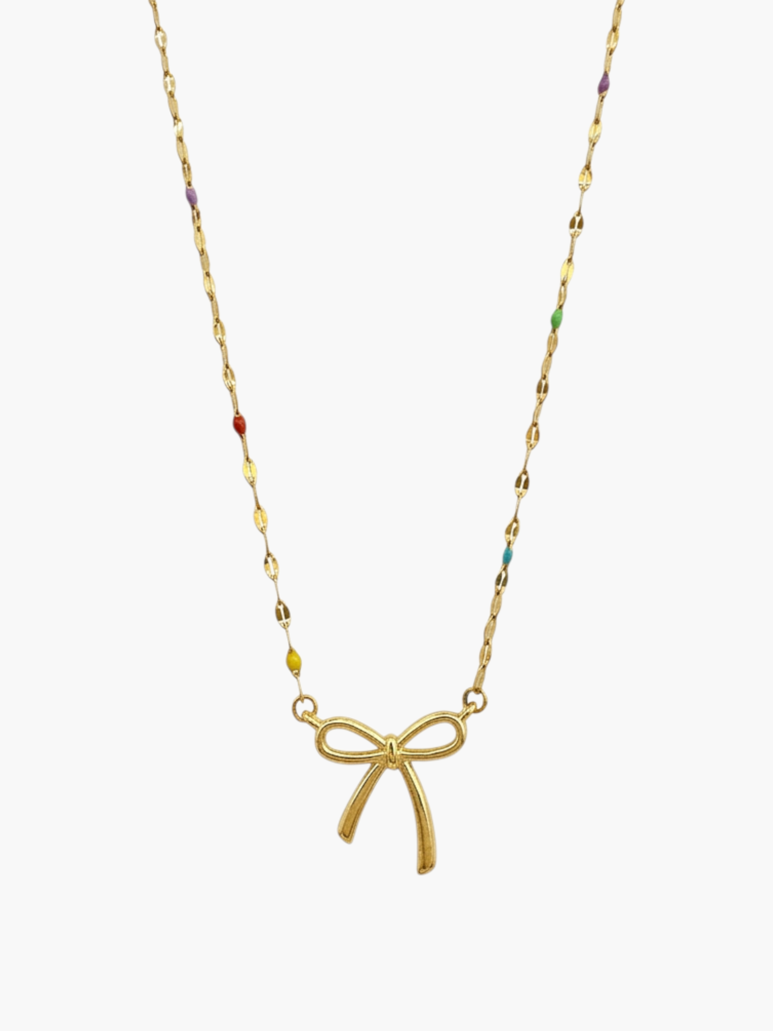 Bow Side Hang Colorful Chain Necklace