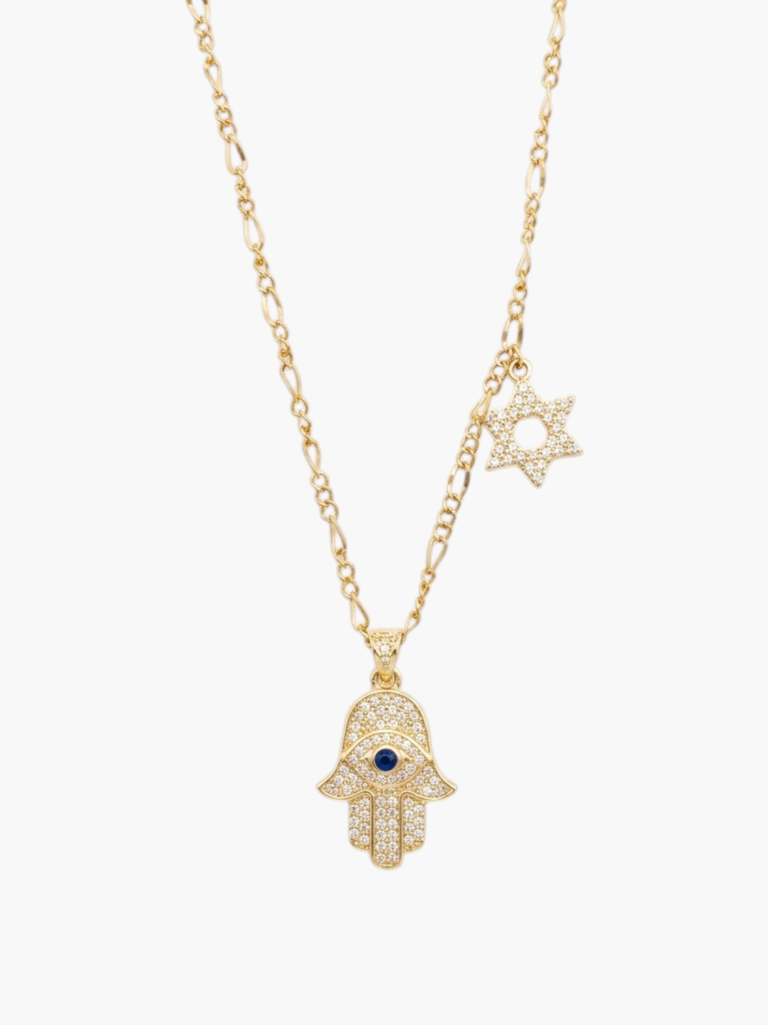 Hamsa with Star David Charm Necklace