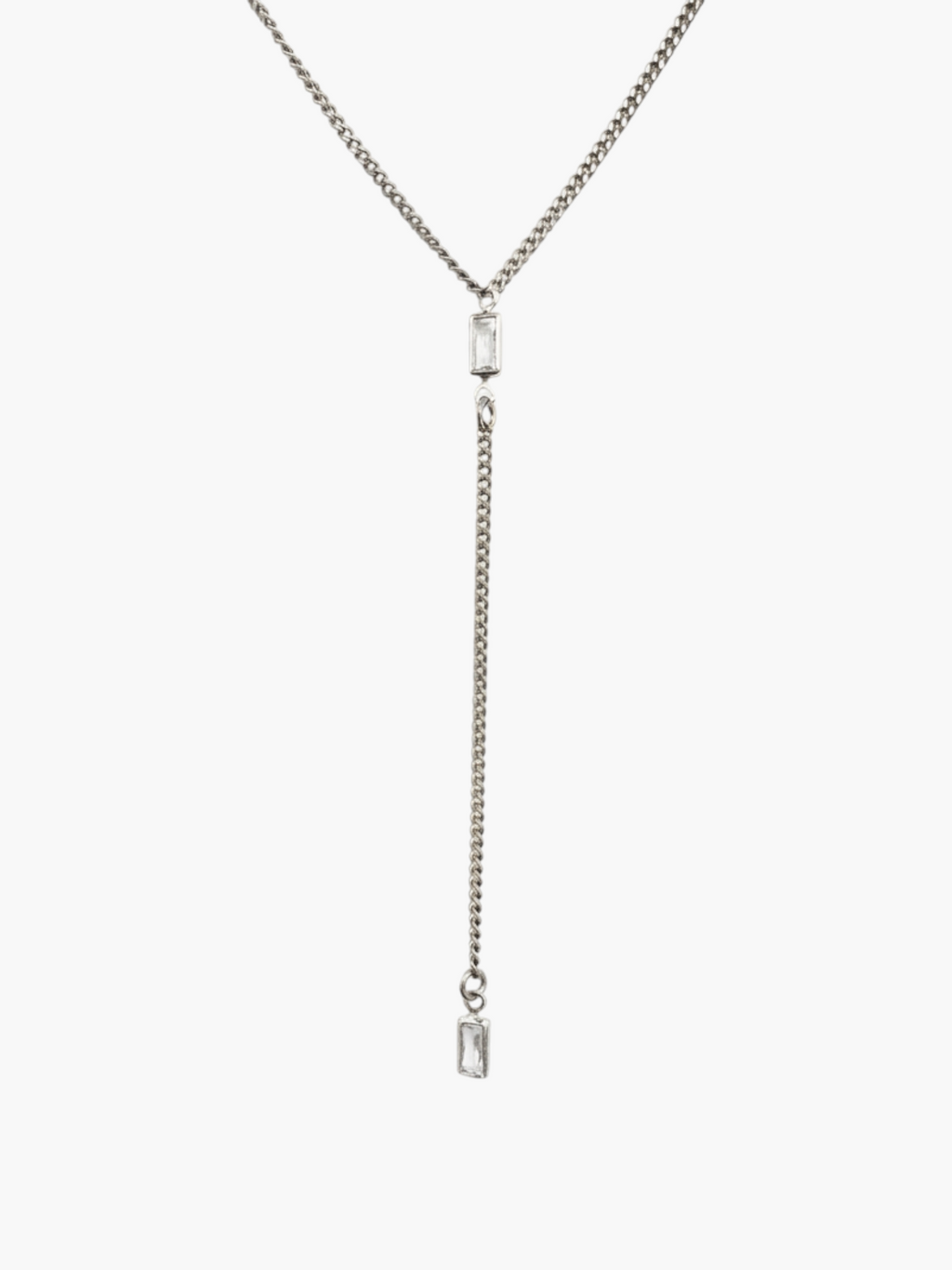 Lariat Cubic Zirconia Thin Cuban Chain Necklace