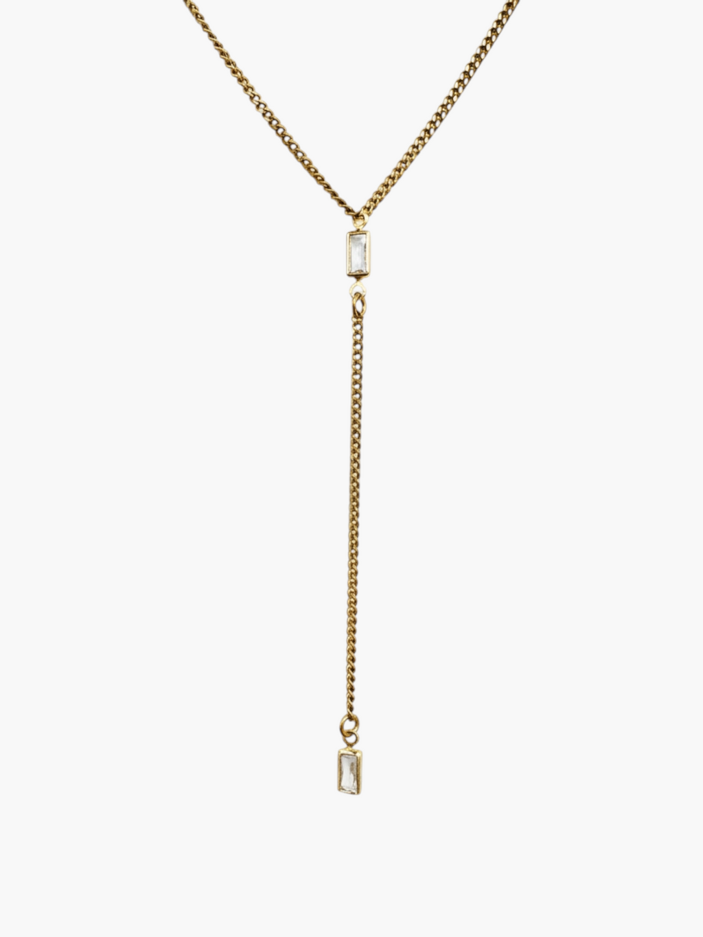 Lariat Cubic Zirconia Thin Cuban Chain Necklace