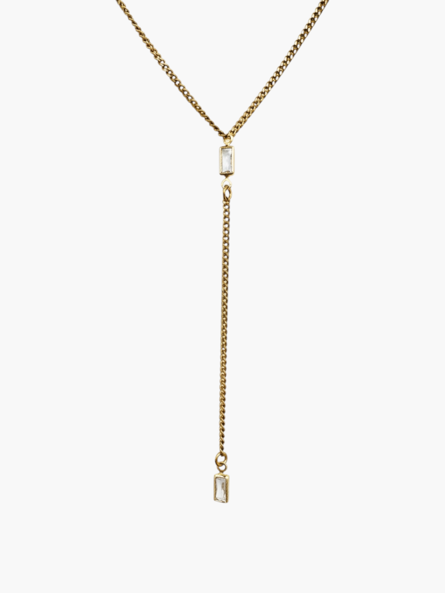 Lariat Cubic Zirconia Thin Cuban Chain Necklace