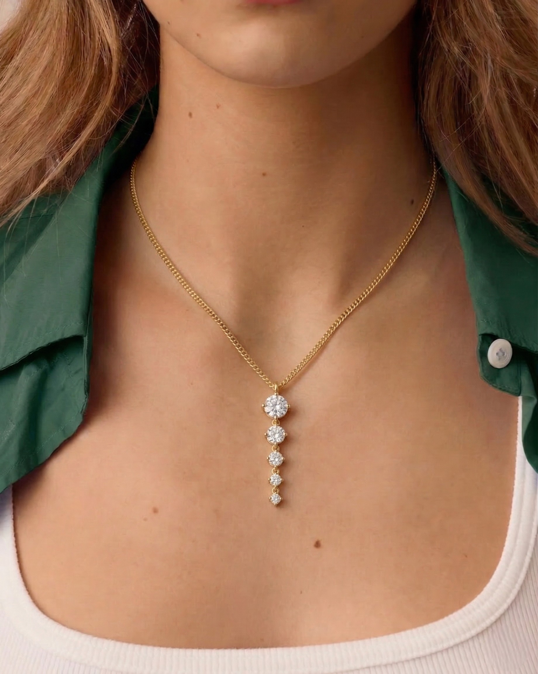 Tennis Five Links Thin Curb Chain Necklace