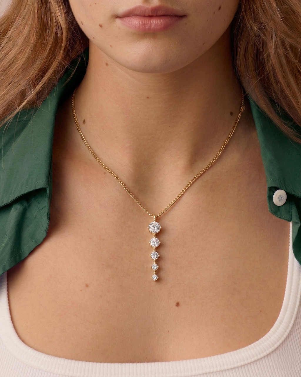 Tennis Five Links Thin Curb Chain Necklace