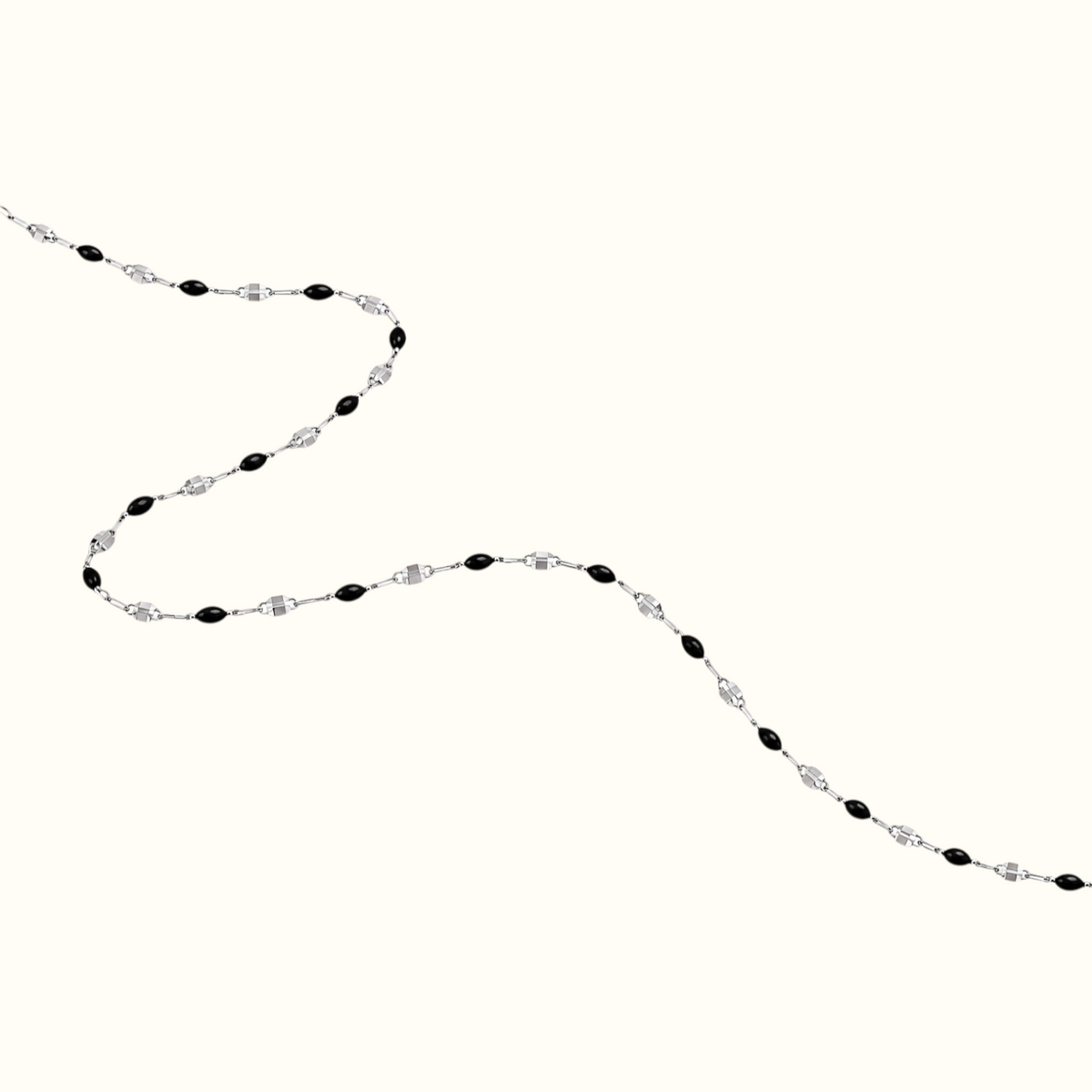 DUGO dainty enamel beaded bracelet featuring glossy black oval beads and a delicate silver chain