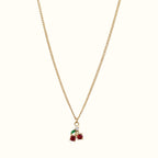 DUGO gold chain necklace featuring a delicate cherry pendant with red and green zirconia stones