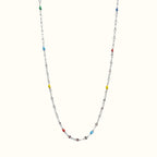 DUGO thin silver-tone chain necklace with colorful enamel bead accents, waterproof and non-tarnish stainless steel.