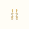 DUGO gold triple crystal flower drop earrings featuring cascading floral charms on sleek hoops for elegant style.