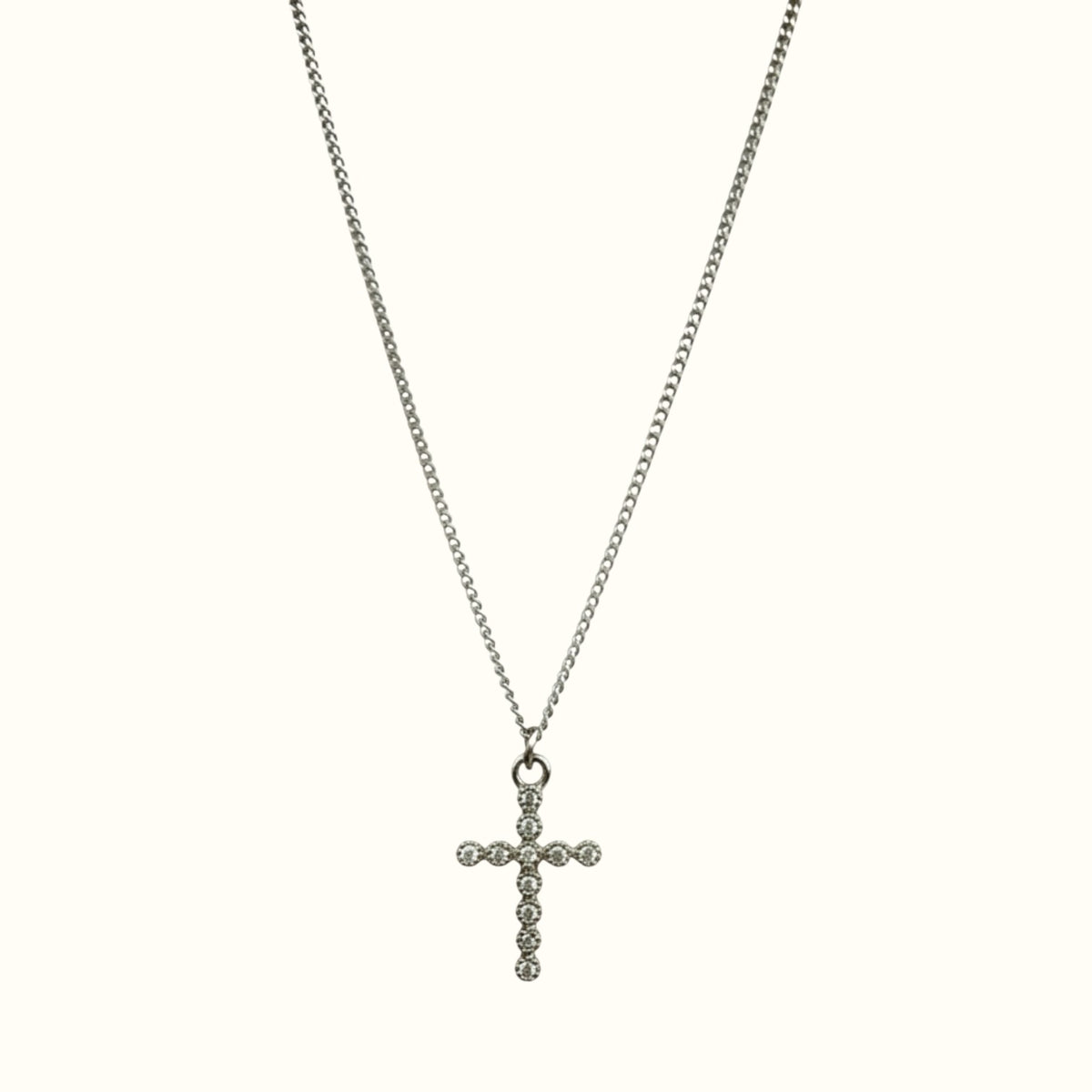 DUGO dainty silver-tone cross necklace with sparkling cubic zirconia stones on a delicate chain