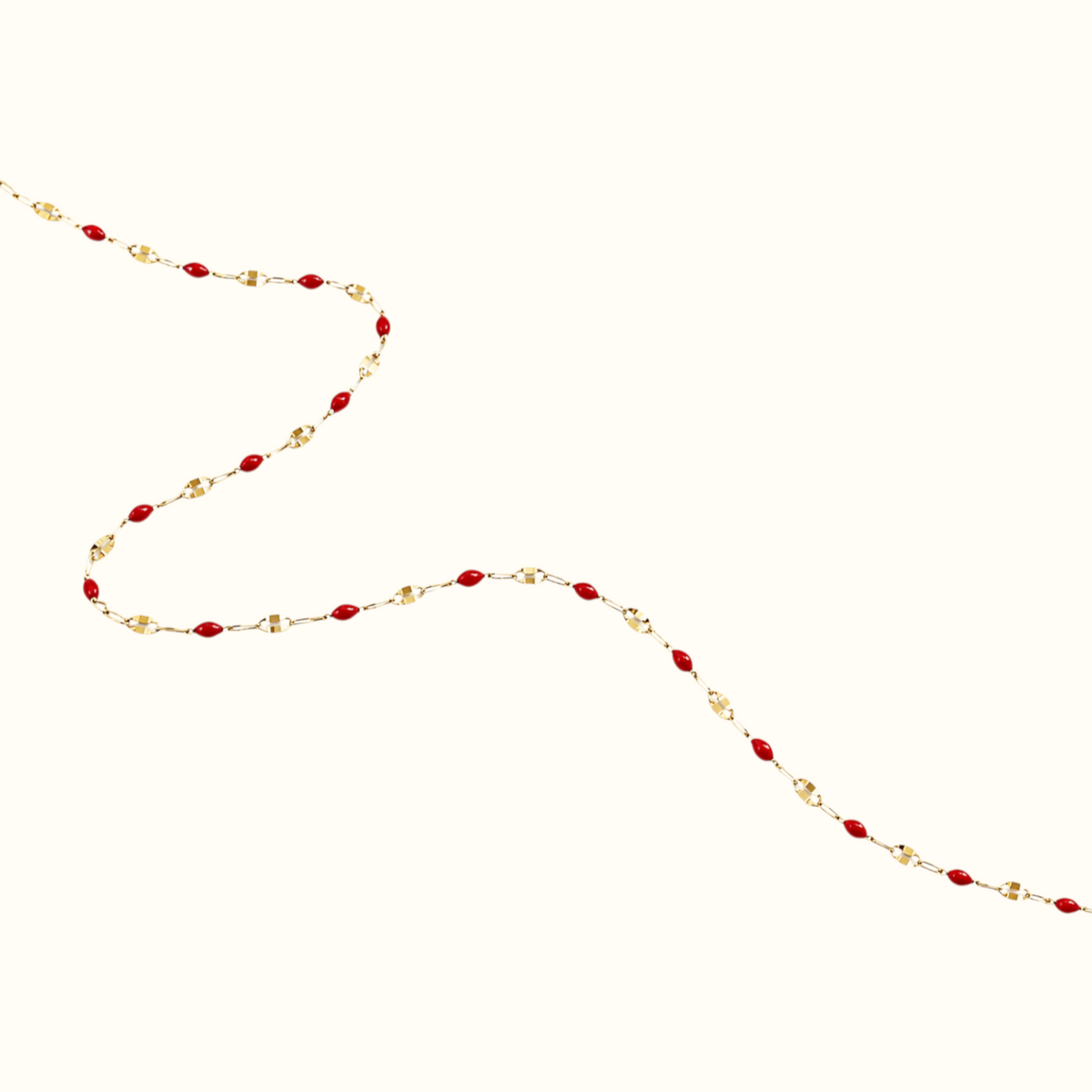 DUGO dainty enamel beaded bracelet featuring glossy red oval beads on a delicate gold chain for a minimalist look.
