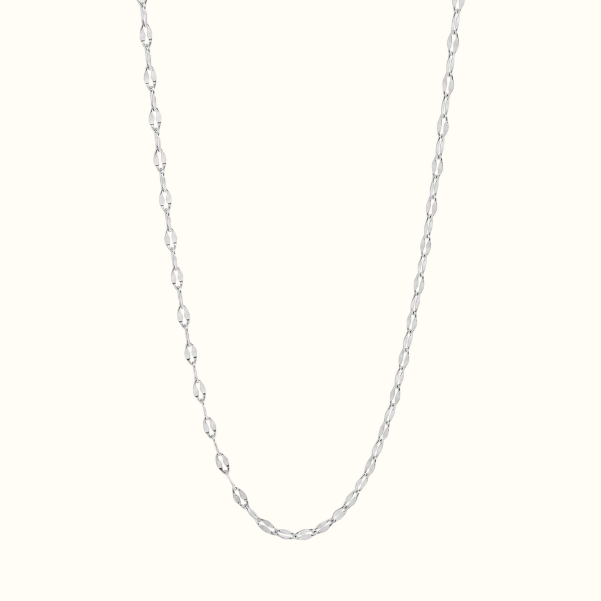 DUGO silver diamond cut lip chain necklace with a delicate, modern link design on a clean white background.