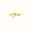 DUGO gold-tone adjustable ring featuring two delicate interlocking open hearts for a romantic everyday look.