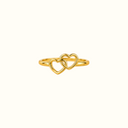 DUGO gold-tone adjustable ring featuring two delicate interlocking open hearts for a romantic everyday look.