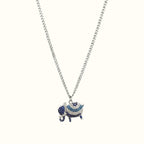 DUGO elephant pendant necklace featuring blue and white cubic zirconia stones on a silver-tone chain