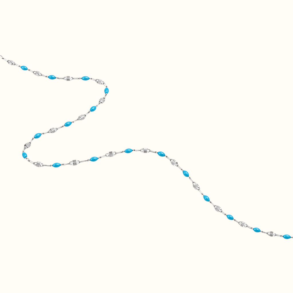 DUGO dainty enamel beaded bracelet with glossy turquoise oval beads and a delicate silver chain