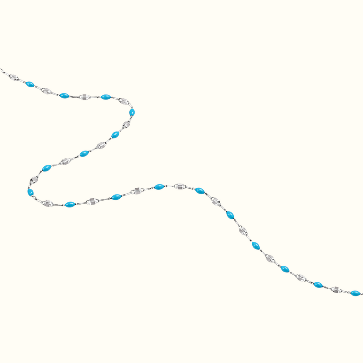 DUGO dainty enamel beaded bracelet with glossy turquoise oval beads and a delicate silver chain