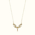 DUGO gold angel wings necklace featuring delicate crystal embellishments on a fine chain