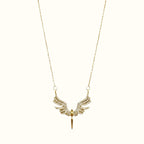 DUGO gold angel wings necklace featuring delicate crystal embellishments on a fine chain