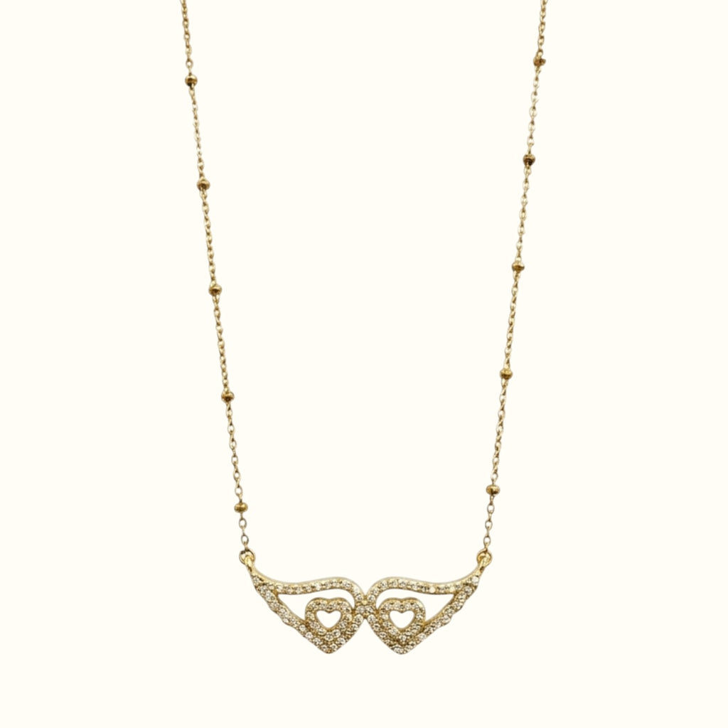 DUGO gold Angel Wings Zirconia Necklace, 18K gold filled and waterproof