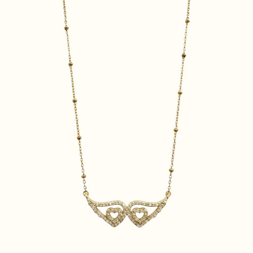 DUGO gold Angel Wings Zirconia Necklace, 18K gold filled and waterproof