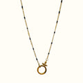 DUGO gold and black chain necklace featuring a minimalist circular spring gate clasp for customizable charm styling.