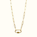 DUGO gold-tone stainless steel oval paperclip chain necklace with a functional carabiner pendant
