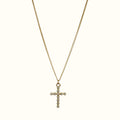 DUGO 18K gold filled dainty cross necklace with sparkling cubic zirconia stones on a delicate chain