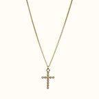 DUGO 18K gold filled dainty cross necklace with sparkling cubic zirconia stones on a delicate chain