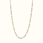 DUGO Curb Colors chain necklace in 18K gold filled stainless steel with white enamel beads on an 18-inch chain.