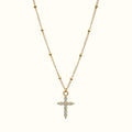 DUGO 18K gold filled dainty cross necklace with CZ stones on a minimalist ball chain, waterproof and non-tarnish.