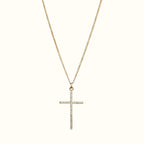 DUGO 18K gold filled cross necklace with sparkling cubic zirconia pave stones on a delicate chain