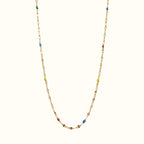 DUGO 18K gold filled chain necklace with delicate colorful enamel bead accents on a stainless steel base