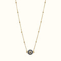 DUGO 18K gold filled evil eye necklace with blue and clear cubic zirconia stones on a delicate beaded chain