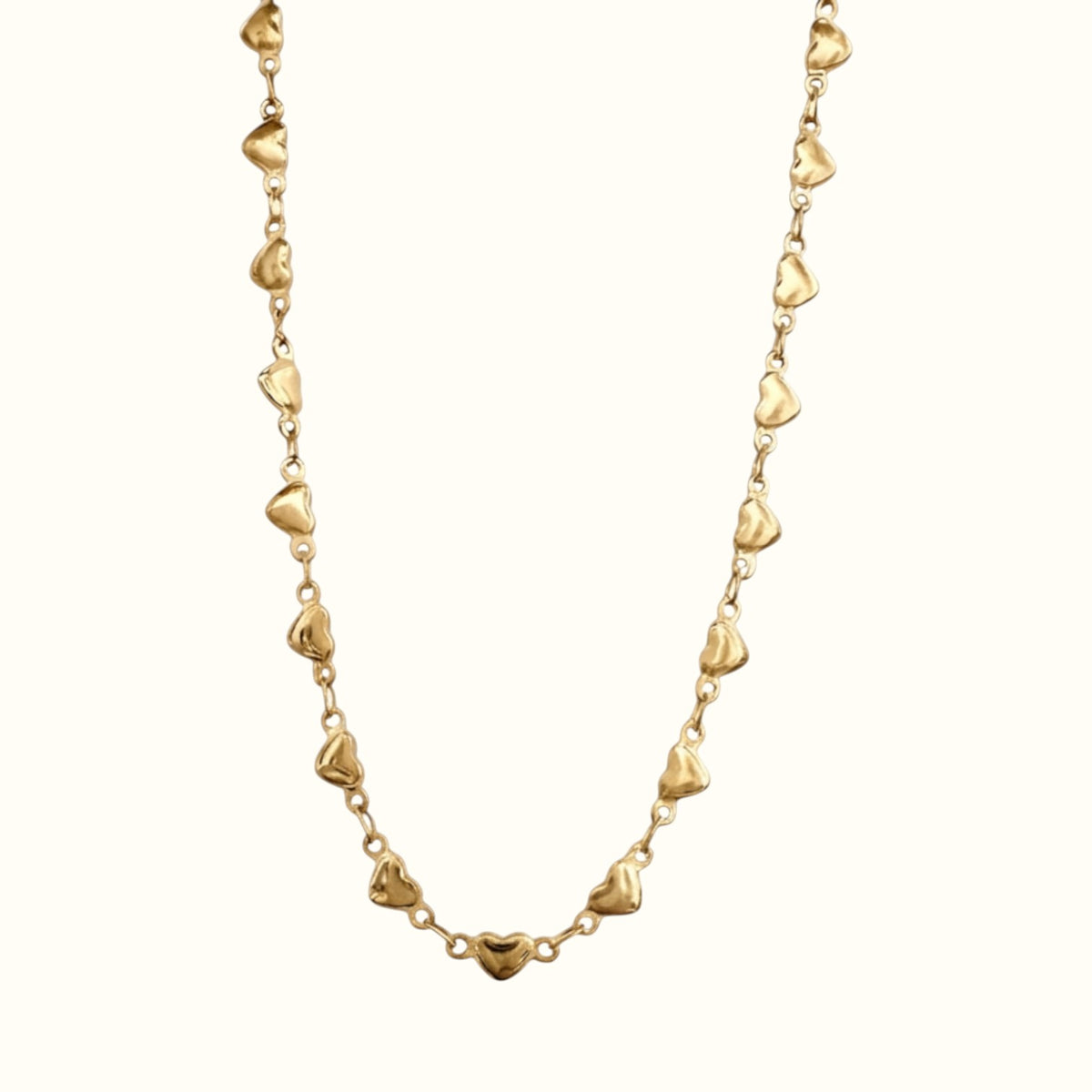 DUGO minimalist 18K gold filled chain necklace featuring delicate puffed heart charms, waterproof and tarnish-resistant.