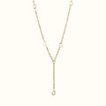 DUGO 18K gold filled lariat necklace featuring delicate heart accents on a minimalist chain for everyday wear.