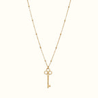 DUGO 18K gold filled vintage key pendant necklace on a delicate beaded ball chain, waterproof and non-tarnish design.