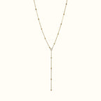 DUGO 18K gold-filled lariat Y necklace featuring a dainty beaded ball chain design for everyday wear.