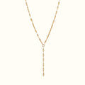 DUGO gold lariat necklace featuring a delicate textured lip chain design in a Y-drop style.