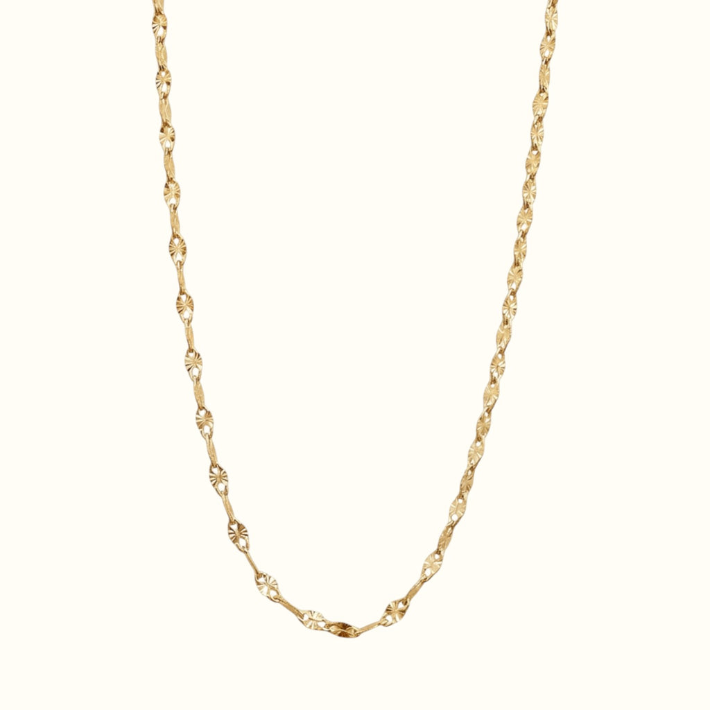DUGO gold lip chain necklace with high-polish diamond-cut texture, 18K gold filled stainless steel jewelry.